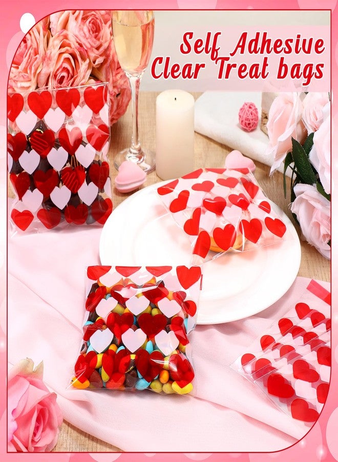 Aliceset 200 Pcs Valentines Treat Bags Valentines Heart Cellophane Goodie Candy Cookie Gift Plastic Self Adhesive Bags for Popcorn Party Packaging Supplies 5.12 x 5.12 Inch - Image 3